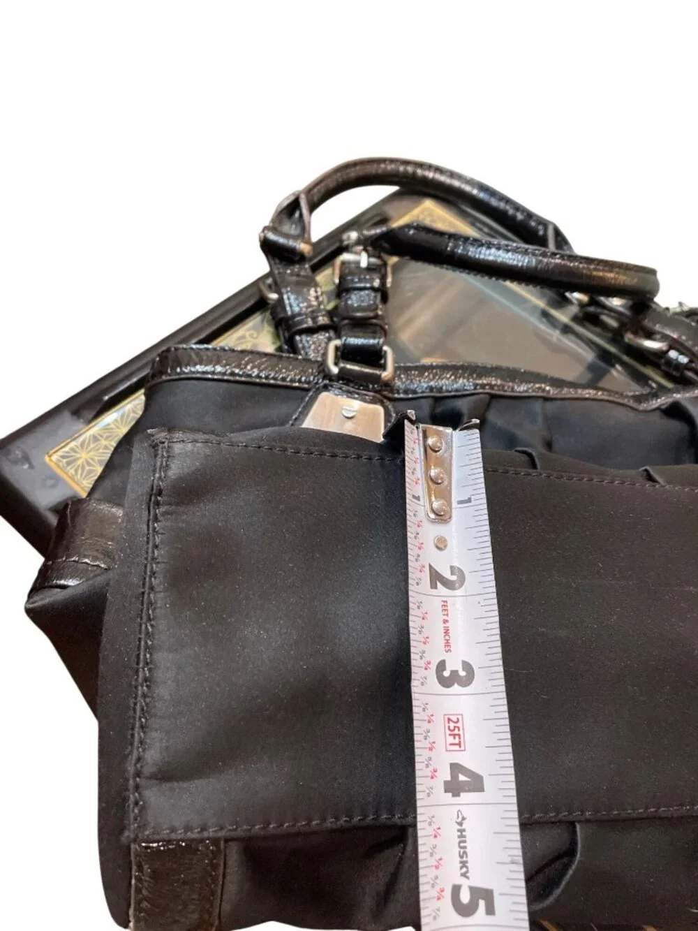 B Makowsky wms Vtg black leather canvas silver hobo shoulder handbag SKU 10537